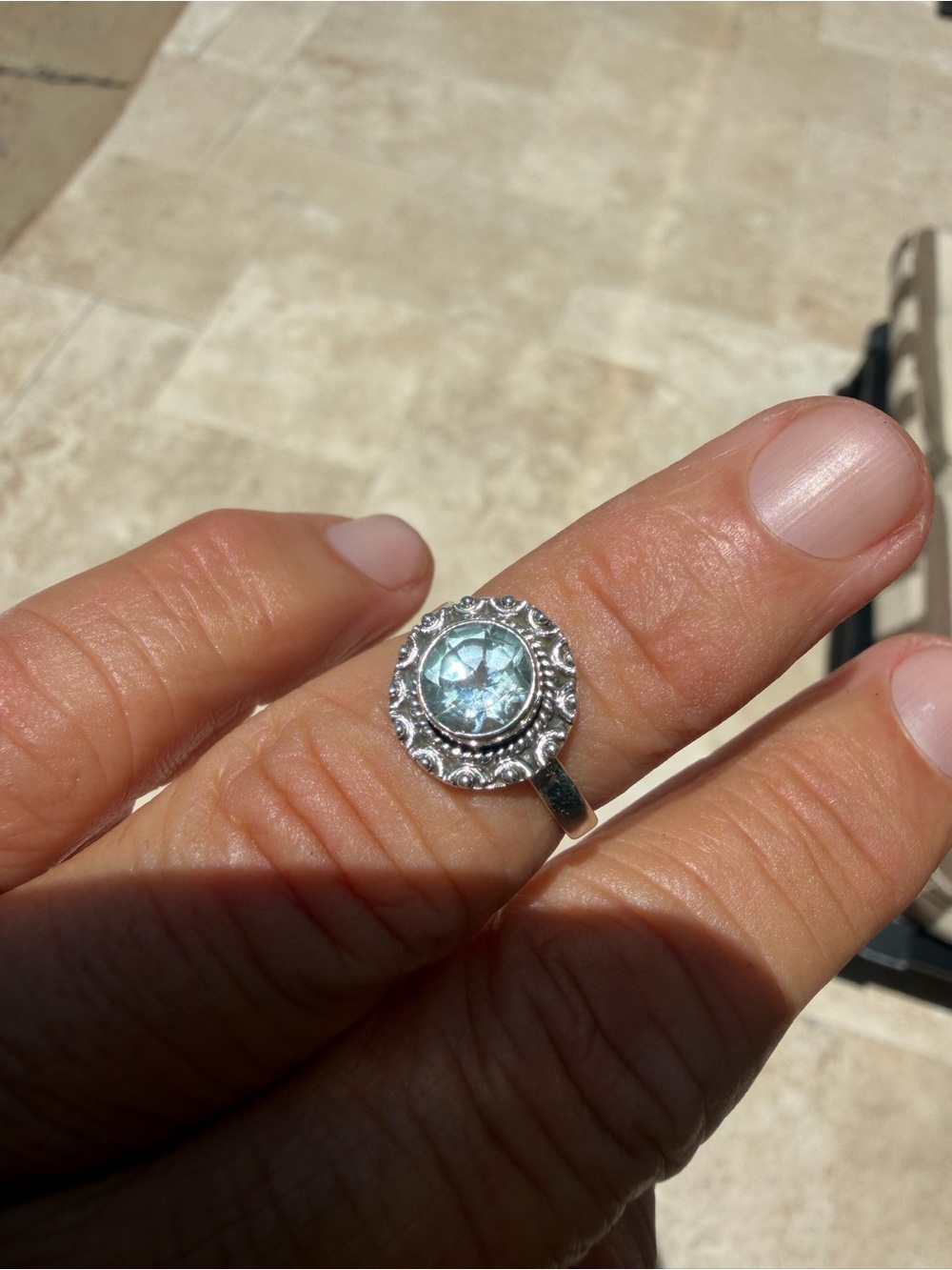 Sterling Silver Aquamarine Halo Ring - Light Blue Gemstone